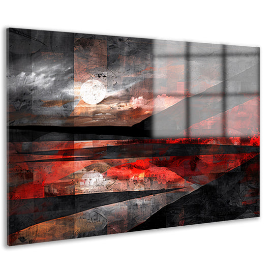 Abstract landschap met dynamische rode accenten acrylglas