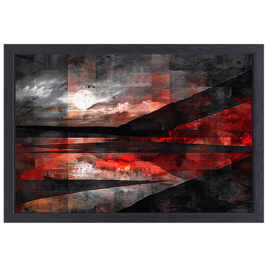 Abstract landschap met dynamische rode accenten canvas met baklijst