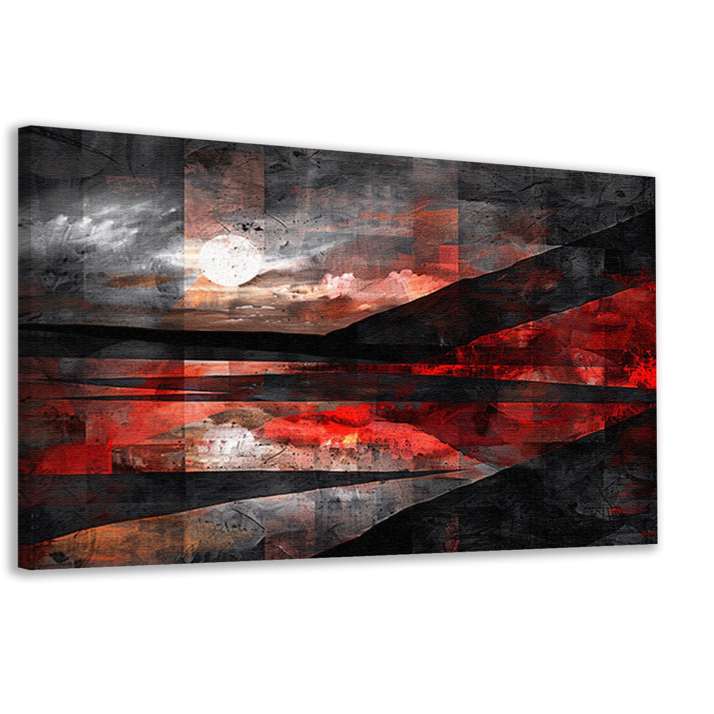 Abstract landschap met dynamische rode accenten canvas
