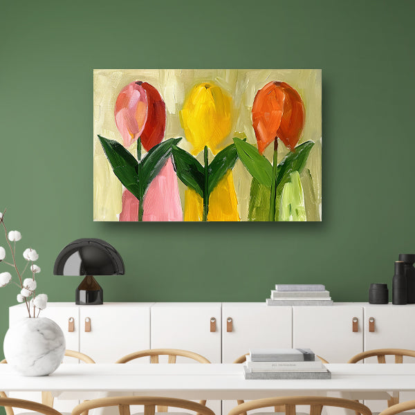 Impressionistisch schilderij van kleurrijke tulpen canvas