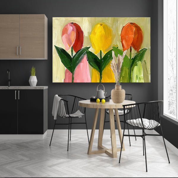 Impressionistisch schilderij van kleurrijke tulpen canvas