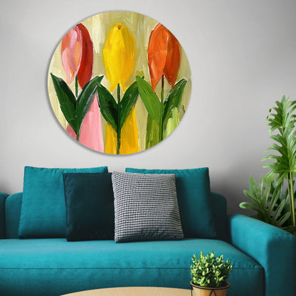 Impressionistisch schilderij van kleurrijke tulpen forex muurcirkel