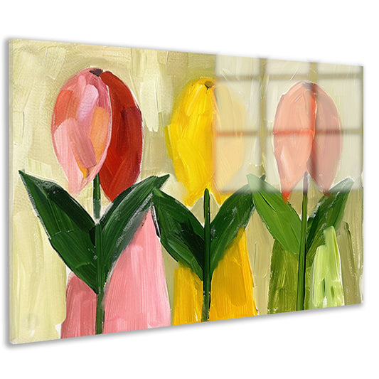 Impressionistisch schilderij van kleurrijke tulpen acrylglas