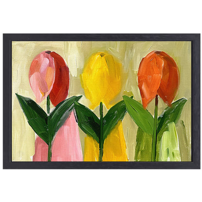 Impressionistisch schilderij van kleurrijke tulpen canvas met baklijst