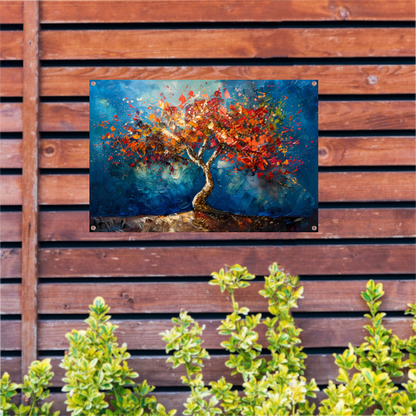 Abstracte kleurrijke boom in olieverf weergave tuinposter