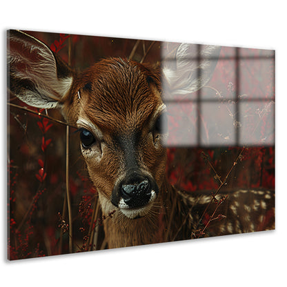 Jong hert verborgen tussen herfstbladeren acrylglas