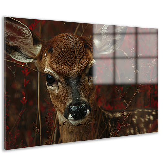 Jong hert verborgen tussen herfstbladeren acrylglas