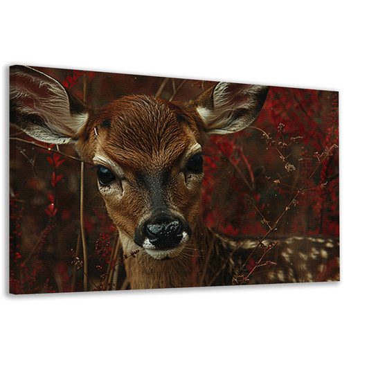 Jong hert verborgen tussen herfstbladeren canvas