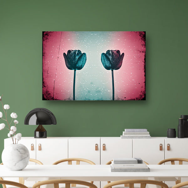 Abstracte tulpen tegen kleurrijke achtergrond canvas