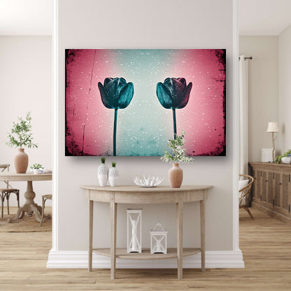 Abstracte tulpen tegen kleurrijke achtergrond canvas
