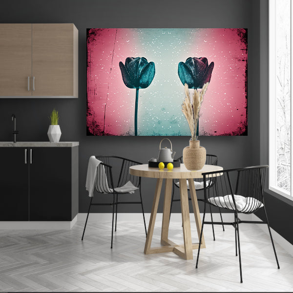 Abstracte tulpen tegen kleurrijke achtergrond canvas