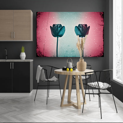 Abstracte tulpen tegen kleurrijke achtergrond canvas