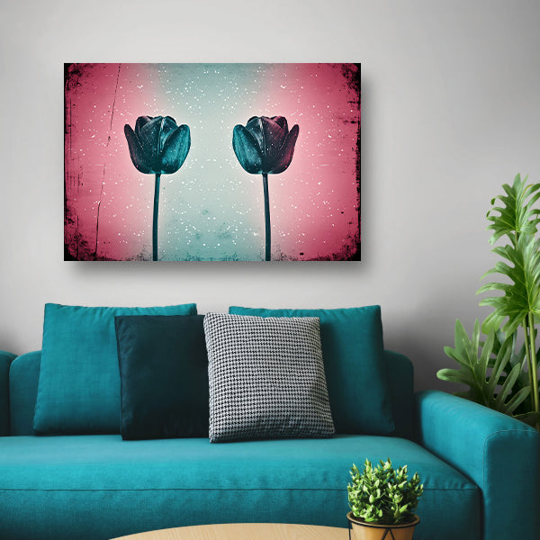 Abstracte tulpen tegen kleurrijke achtergrond canvas