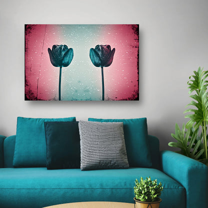 Abstracte tulpen tegen kleurrijke achtergrond canvas