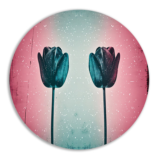 Abstracte tulpen tegen kleurrijke achtergrond aluminium muurcirkel