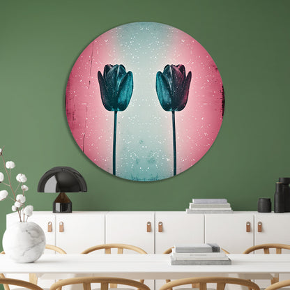 Abstracte tulpen tegen kleurrijke achtergrond aluminium muurcirkel