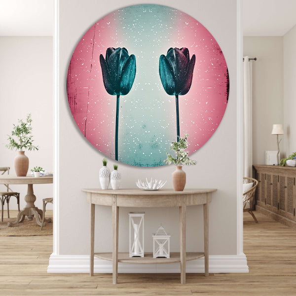 Abstracte tulpen tegen kleurrijke achtergrond aluminium muurcirkel