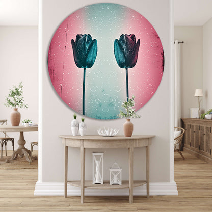 Abstracte tulpen tegen kleurrijke achtergrond aluminium muurcirkel