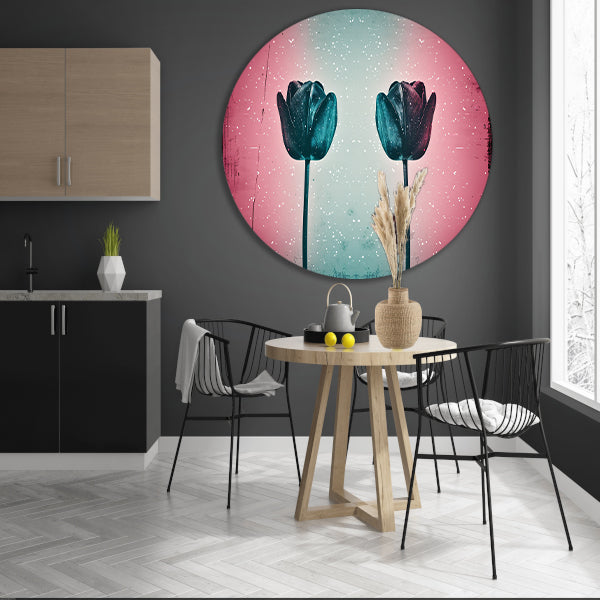Abstracte tulpen tegen kleurrijke achtergrond aluminium muurcirkel