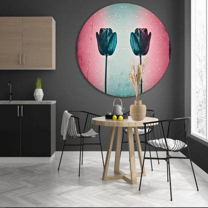 Abstracte tulpen tegen kleurrijke achtergrond aluminium muurcirkel