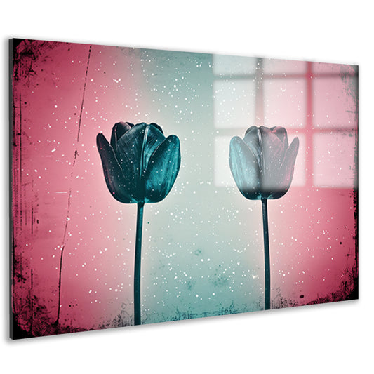 Abstracte tulpen tegen kleurrijke achtergrond acrylglas