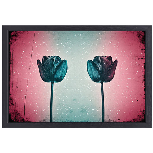 Abstracte tulpen tegen kleurrijke achtergrond canvas met baklijst