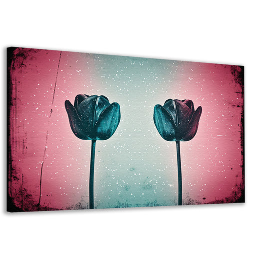 Abstracte tulpen tegen kleurrijke achtergrond canvas