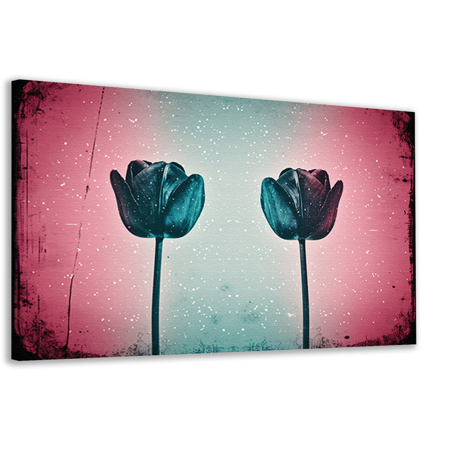 Abstracte tulpen tegen kleurrijke achtergrond canvas