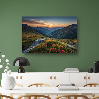 Prachtig berglandschap bij zonsondergang poster