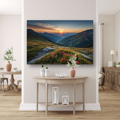 Prachtig berglandschap bij zonsondergang poster