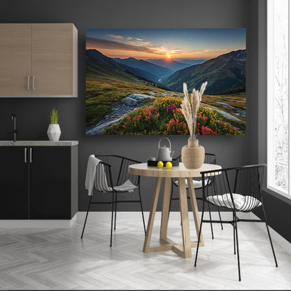 Prachtig berglandschap bij zonsondergang poster