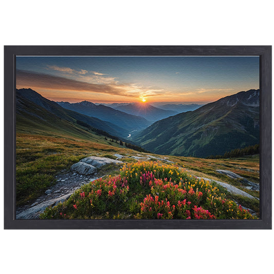 Prachtig berglandschap bij zonsondergang canvas met baklijst