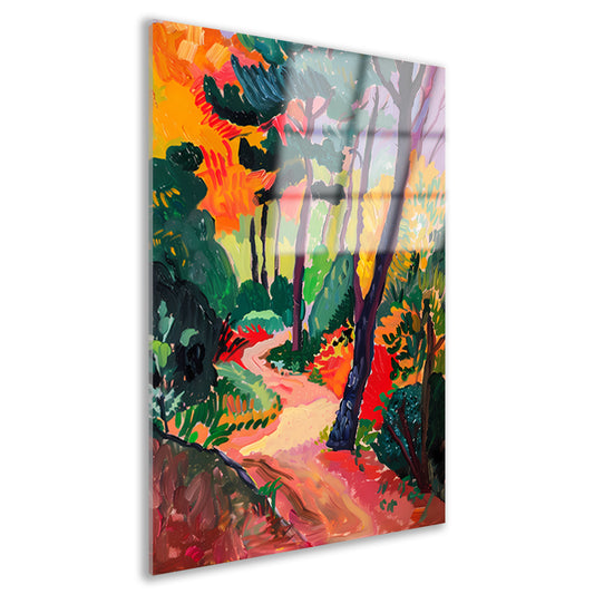 Kleurrijk schilderij van een boslandschap acrylglas