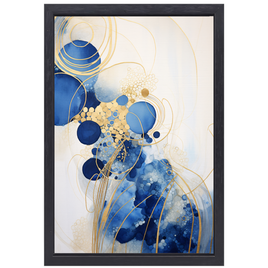 Blauwe Diepten met Gouden Accenten canvas met baklijst