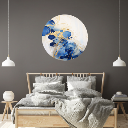 Blauwe Diepten met Gouden Accenten aluminium muurcirkel