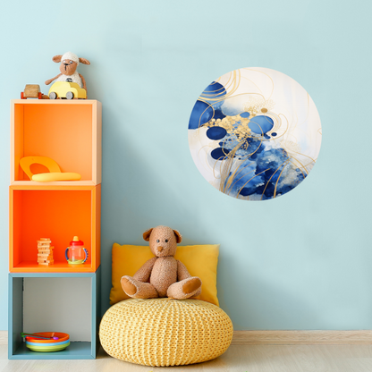 Blauwe Diepten met Gouden Accenten aluminium muurcirkel
