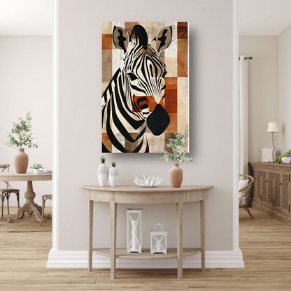 Geometrische Zebra Hoofd op Sepia Achtergrond canvas met baklijst