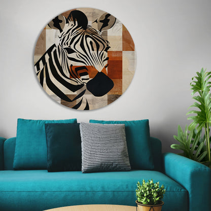 Geometrische Zebra Hoofd op Sepia Achtergrond aluminium muurcirkel