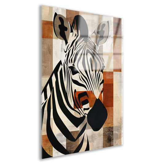 Geometrische Zebra Hoofd op Sepia Achtergrond acrylglas