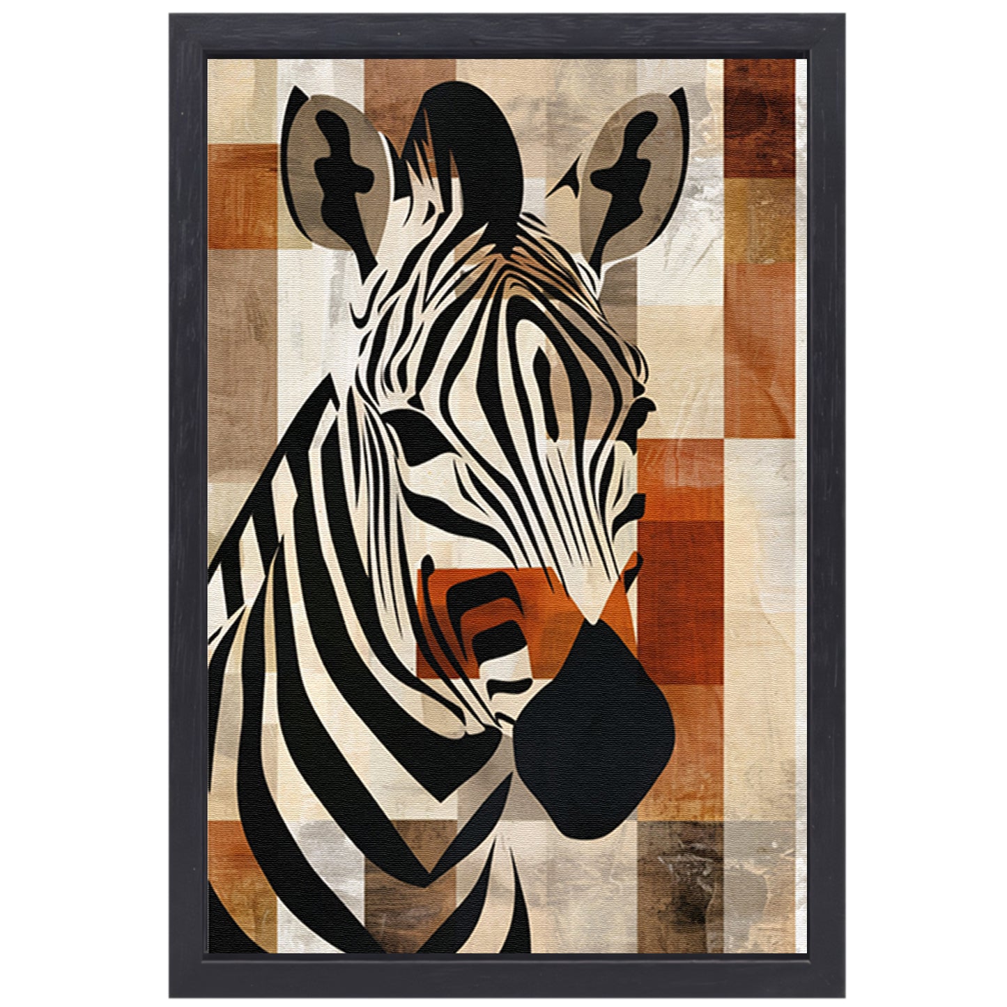 Geometrische Zebra Hoofd op Sepia Achtergrond canvas met baklijst