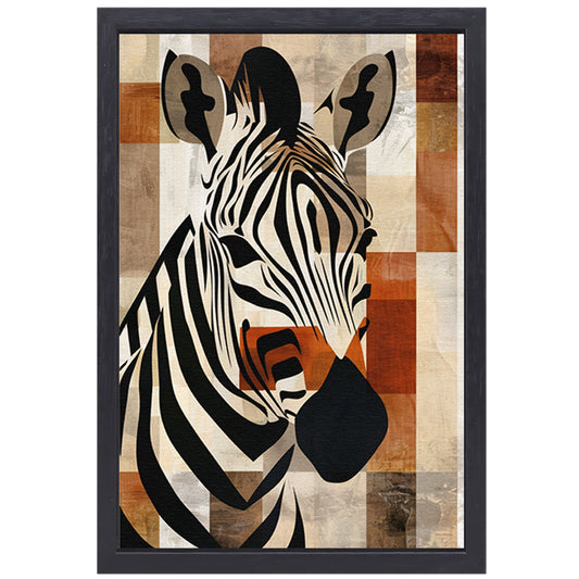 Geometrische Zebra Hoofd op Sepia Achtergrond canvas met baklijst