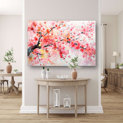 Aquarel van bloeiende kersenbloesemtakken   canvas