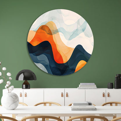 Abstracte golven in beweging en kleur   aluminium muurcirkel