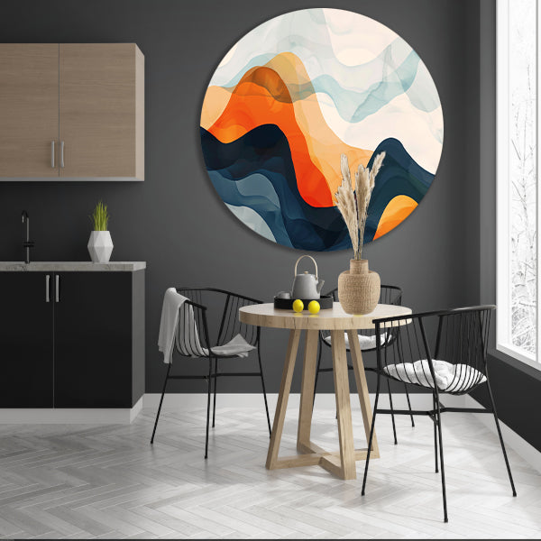 Abstracte golven in beweging en kleur   aluminium muurcirkel