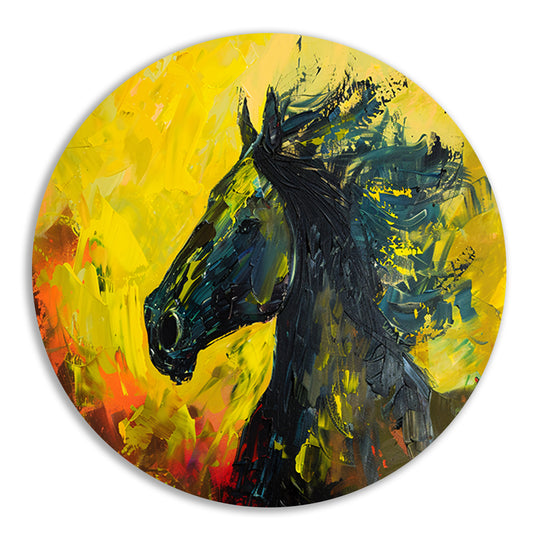 Dynamisch abstract schilderij van een paard aluminium muurcirkel