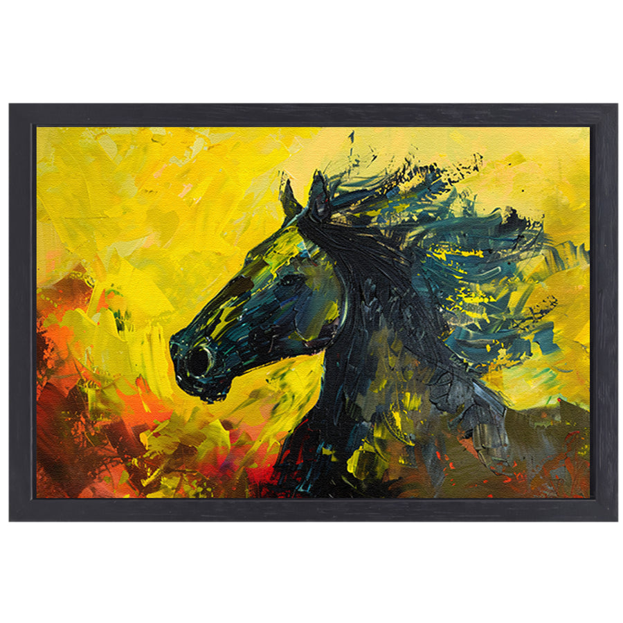Dynamisch abstract schilderij van een paard canvas met baklijst