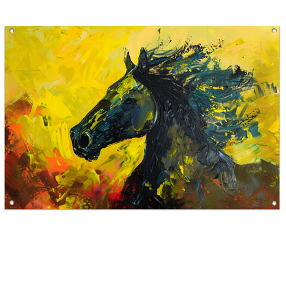 Dynamisch abstract schilderij van een paard tuinposter