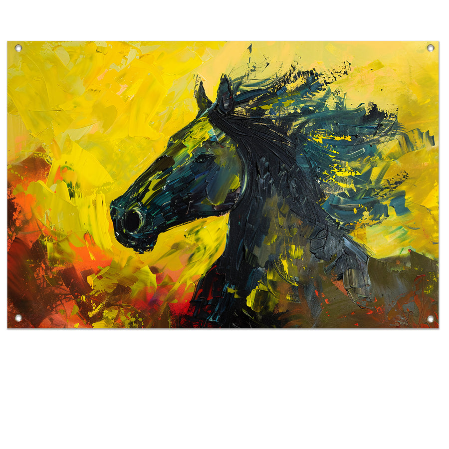 Dynamisch abstract schilderij van een paard tuinposter