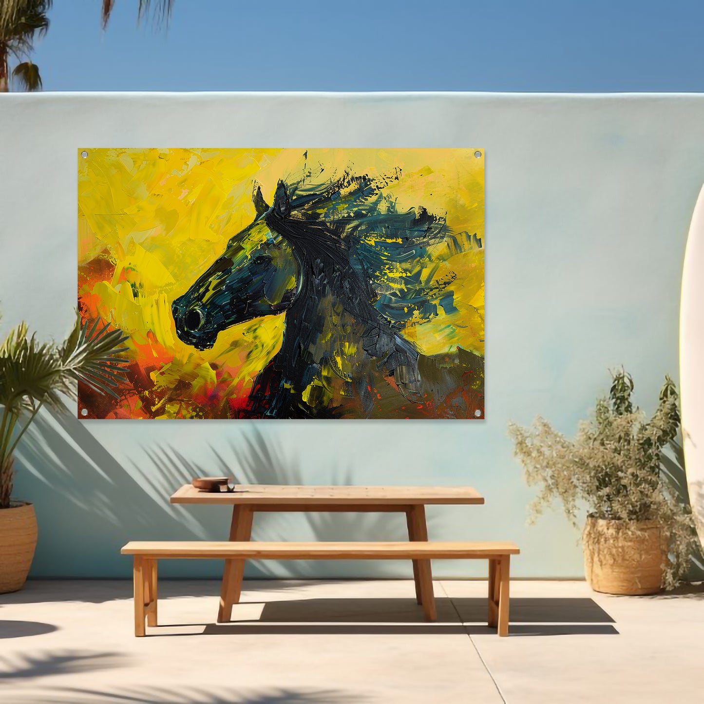 Dynamisch abstract schilderij van een paard tuinposter