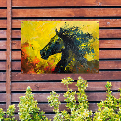Dynamisch abstract schilderij van een paard tuinposter